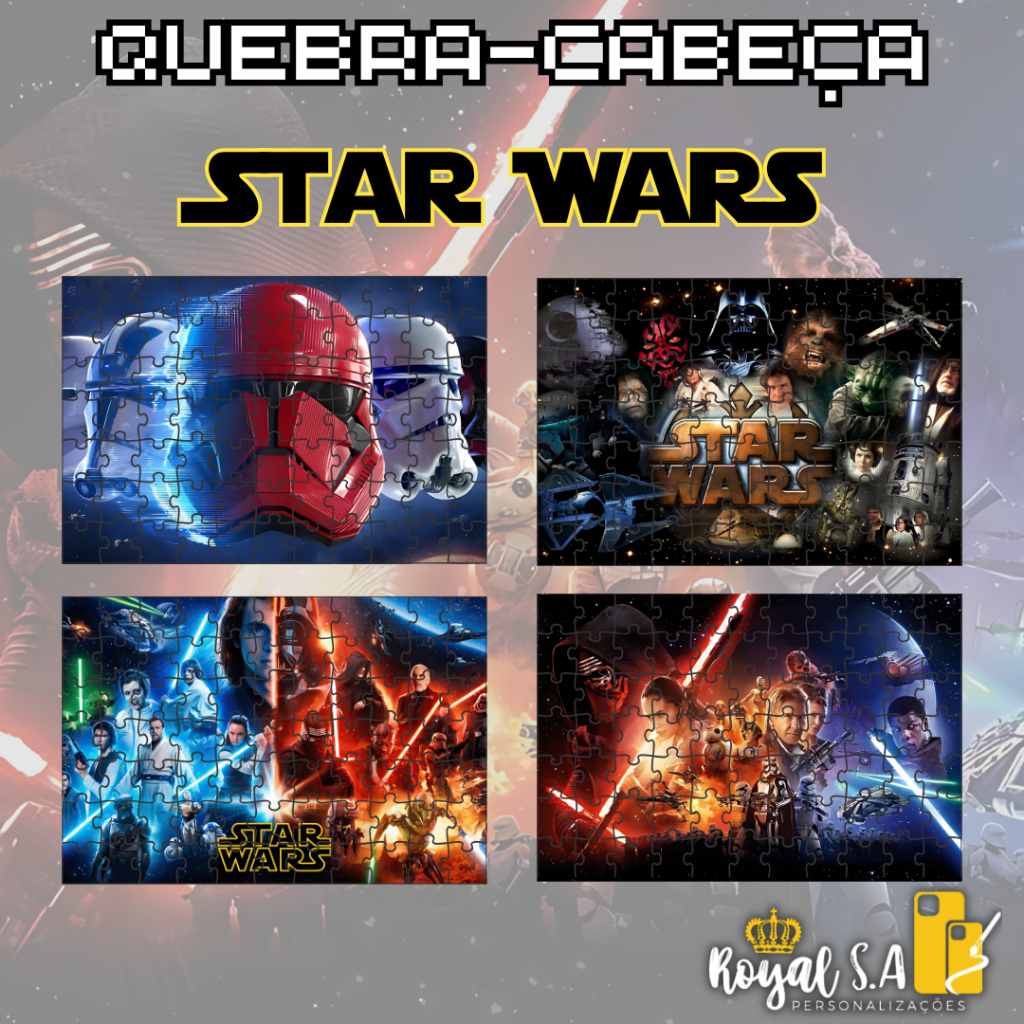 Quebra-Cabeça personalizado Star Wars em MDF - Puzzle 24pç/ 32pç/ 64pç/ 90pç/ 200pç/ 500peças