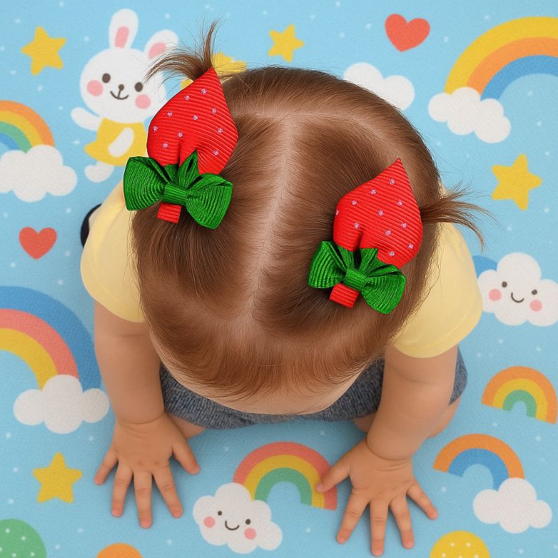 Morango do Amor Laço Infantil Morango Par de presilhas Temáticas para Bebê e Criança Acessório de Cabelo Divertid Cabelo