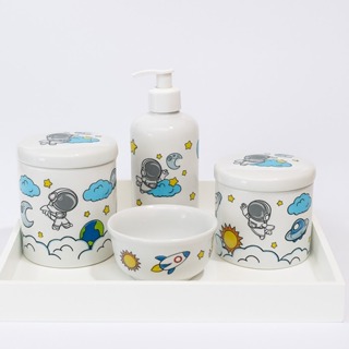 Kit Higiene Bebê Astronauta Porcelana Decoração Infantil Espaço em Oferta na Shopee