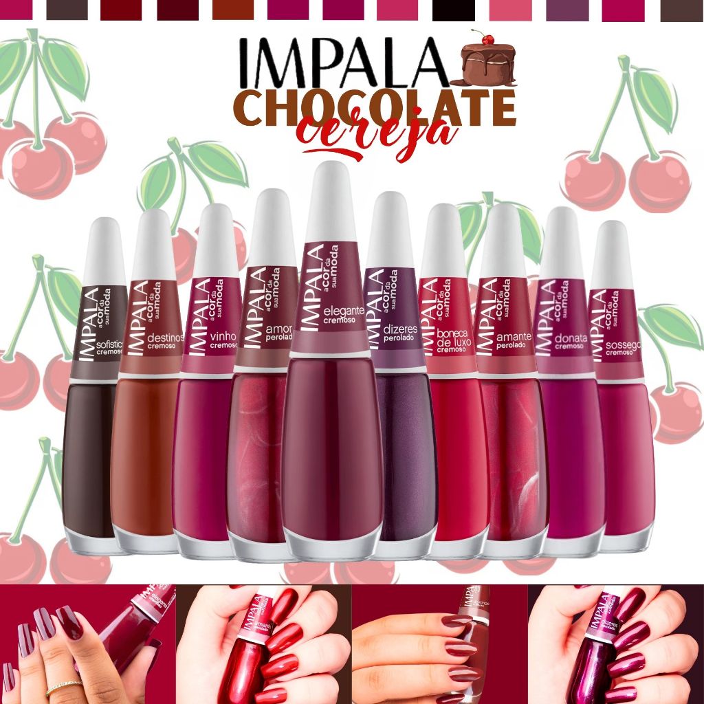 Kit Esmaltes Impala Atacado Chocolate Cereja Tons Vermelhos E Marrom Cremoso Perolado em Oferta na Shopee