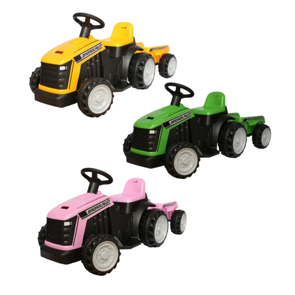 Trator Elétrico Bateria Recarregável 6V Infantil Com Carretinha Tratorzinho Verde,Amarelo e Rosa em Oferta na Shopee