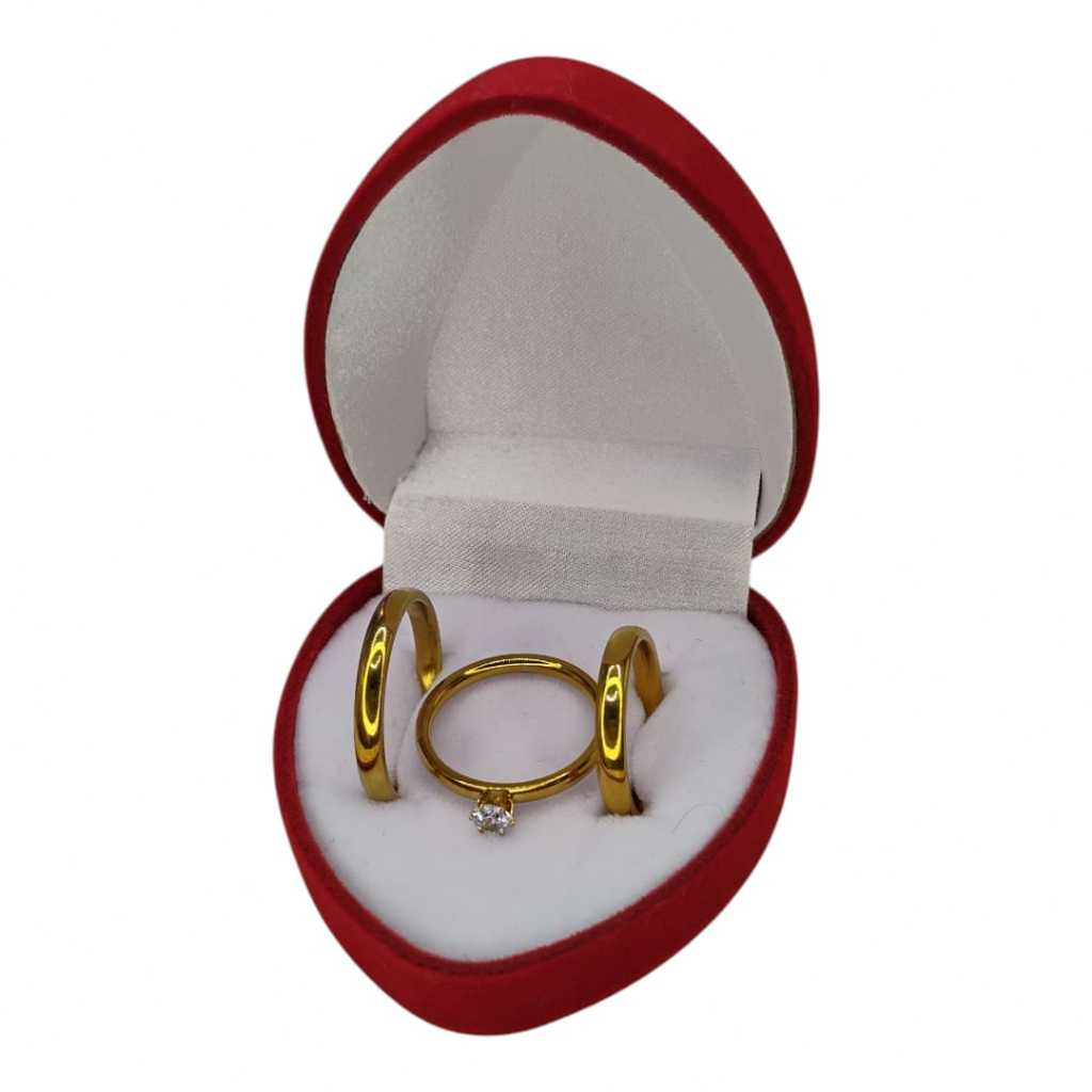 Alianças Douradas em Aço Inox Não escure  Acompanha Caixinha de Veludo Brinde Anel Solitário em Oferta na Shopee