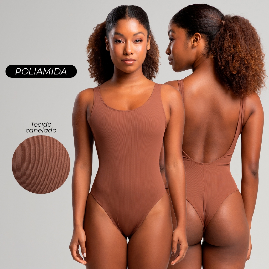 Body Fitness Feminino Canelado em Poliamida Treino e Casual em Oferta na Shopee