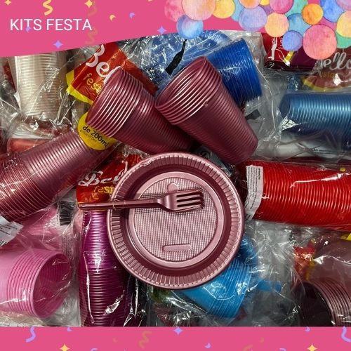 Kit Festa Pratos, Garfos e copos Descartaveis coloridos Para Sobremesa Bolo - 10un / 50un / 100un
