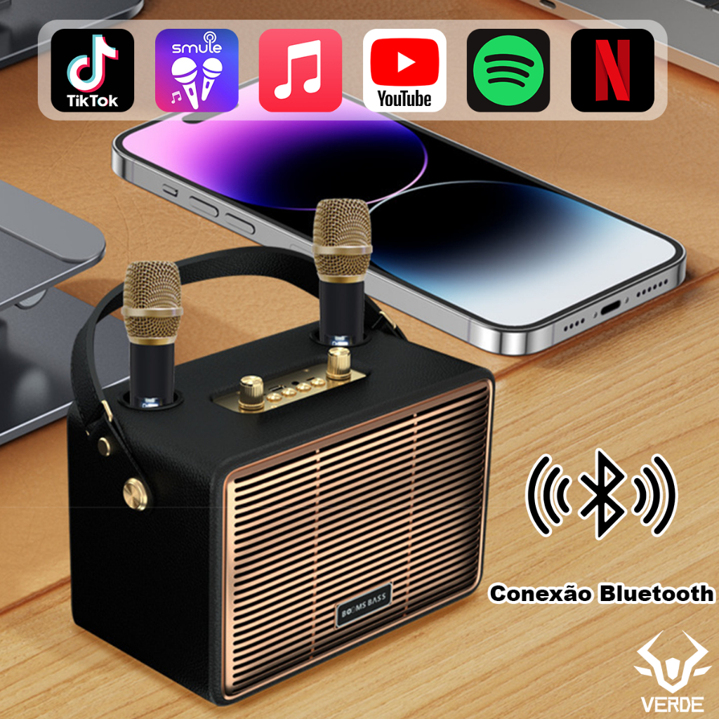 Caixa De Som Karaokê Portátil Bluetooth C/2 Microfones 25w em Oferta na Shopee