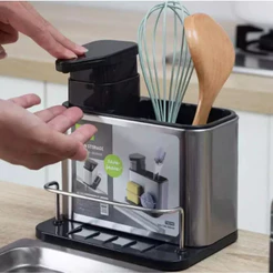 Porta Detergente Dispenser Sabão Liquido Esponja Bucha Inox Escorredor Organizador Utensílios Cozinha Faqueiro