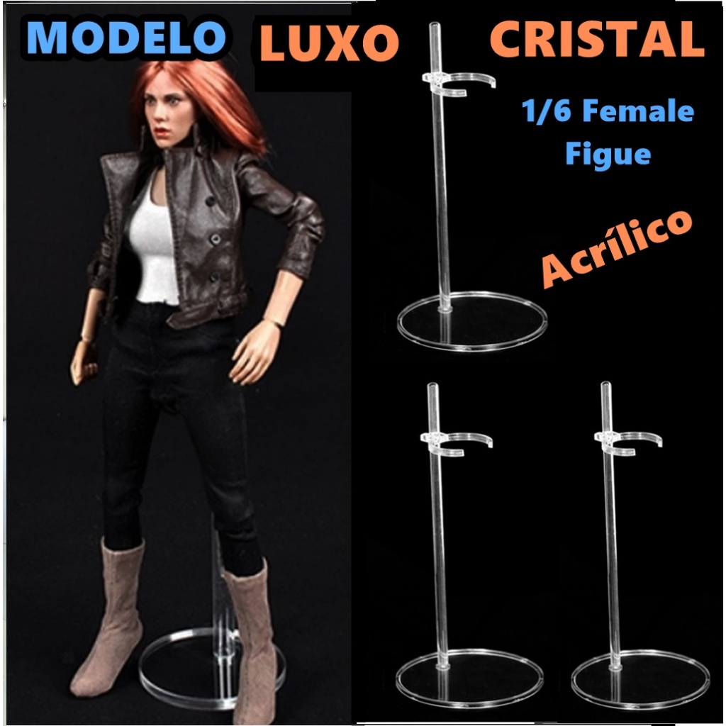 Kit 3 Expositor Para Female Figure Bonecas 1/6 Phicen Hot Toys DC Comics e Outras Luxo Acrílico Cristal Suporte Display