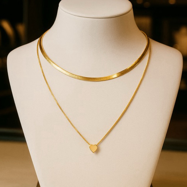 Colar Feminino Corrente Dupla Laminado Fileira Com Zircônias Luxo Folheado Ajustavel em Oferta na Shopee