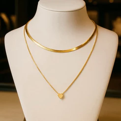 Colar Feminino Corrente Dupla Laminado Fileira Com Zircônias Luxo Folheado Ajustavel