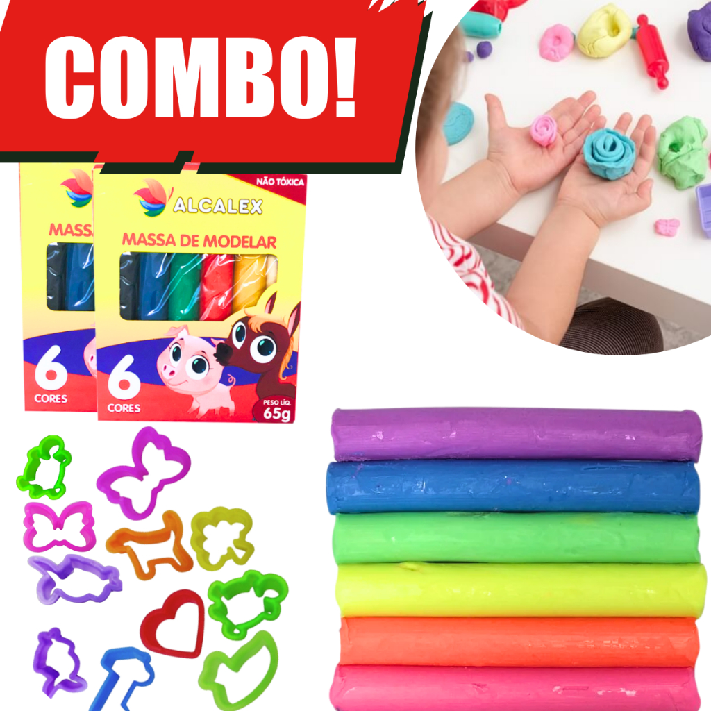 KIT 18 Massinha Massa De Modelar + 25 Moldes Cortadores Kit Festa Infantil Lembrancinha Escolar em Oferta na Shopee