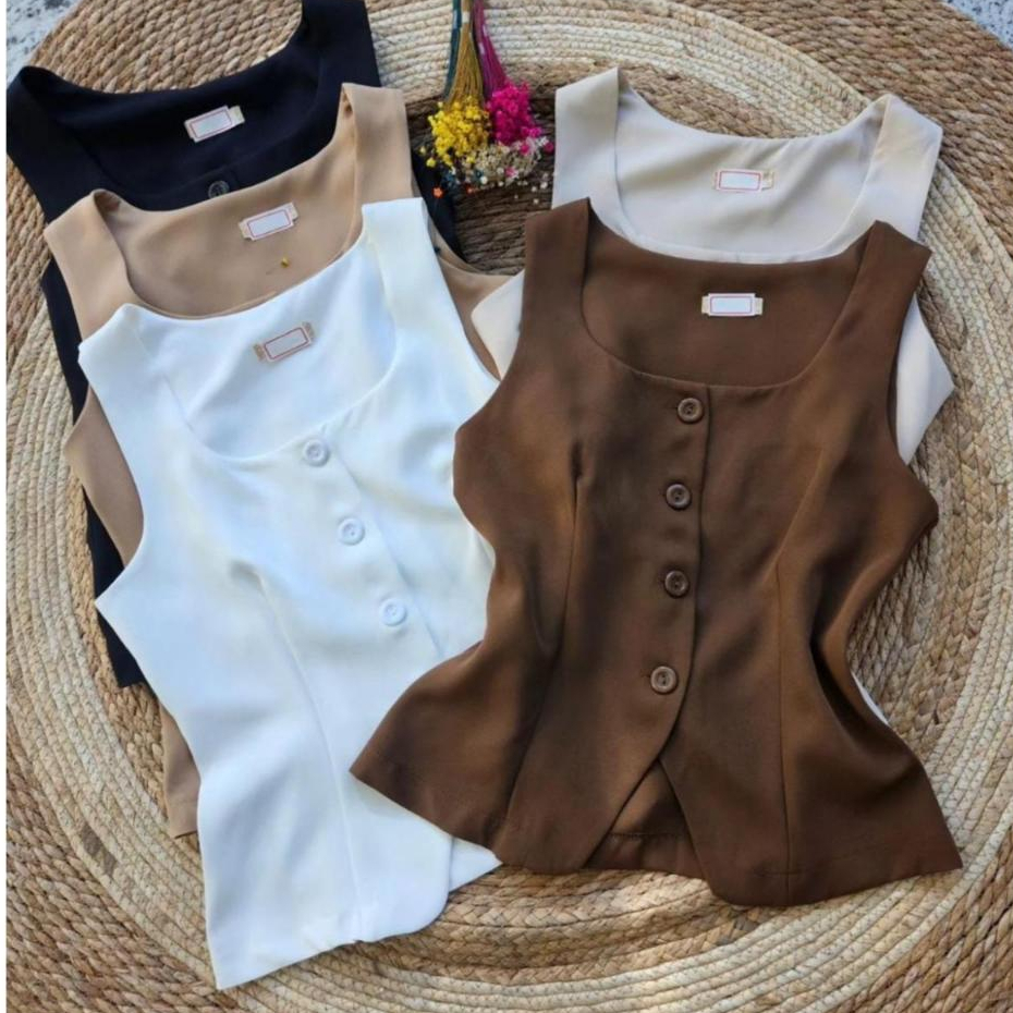 Colete Feminino Decote Quadrado com Botões na Vista Tecido Alfaiataria Premium em Oferta na Shopee