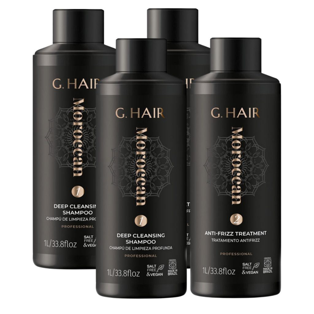 Kit 2 Unidades Escova Progressivas GHair Marroquina 2 Passos 1 Litro Brilho Intenso Redução de Volume Capilar 1 Litro