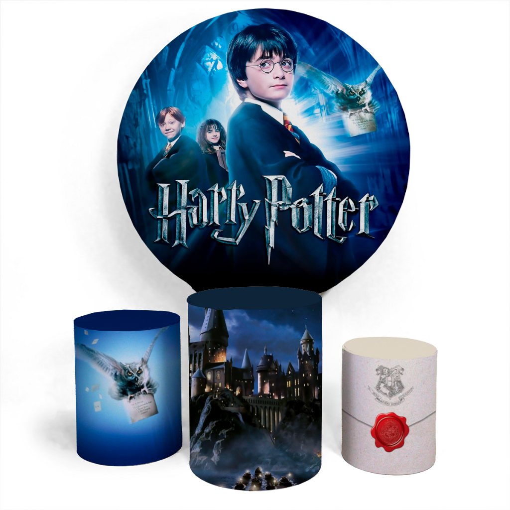 Kit Painel Personalizado Capa Veste Fácil E Capa Trio Cilíndro Tema De Aniversário O Bruxo Mais Famoso