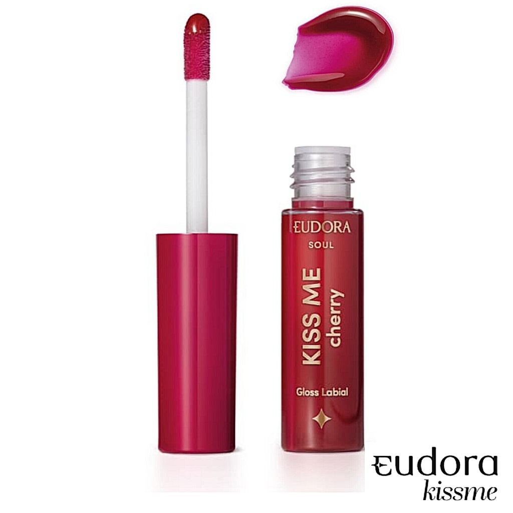 Eudora Gloss Labial Kiss Me Cherry com Ácido Hialurônico 5,5ml Volumizador em Oferta na Shopee