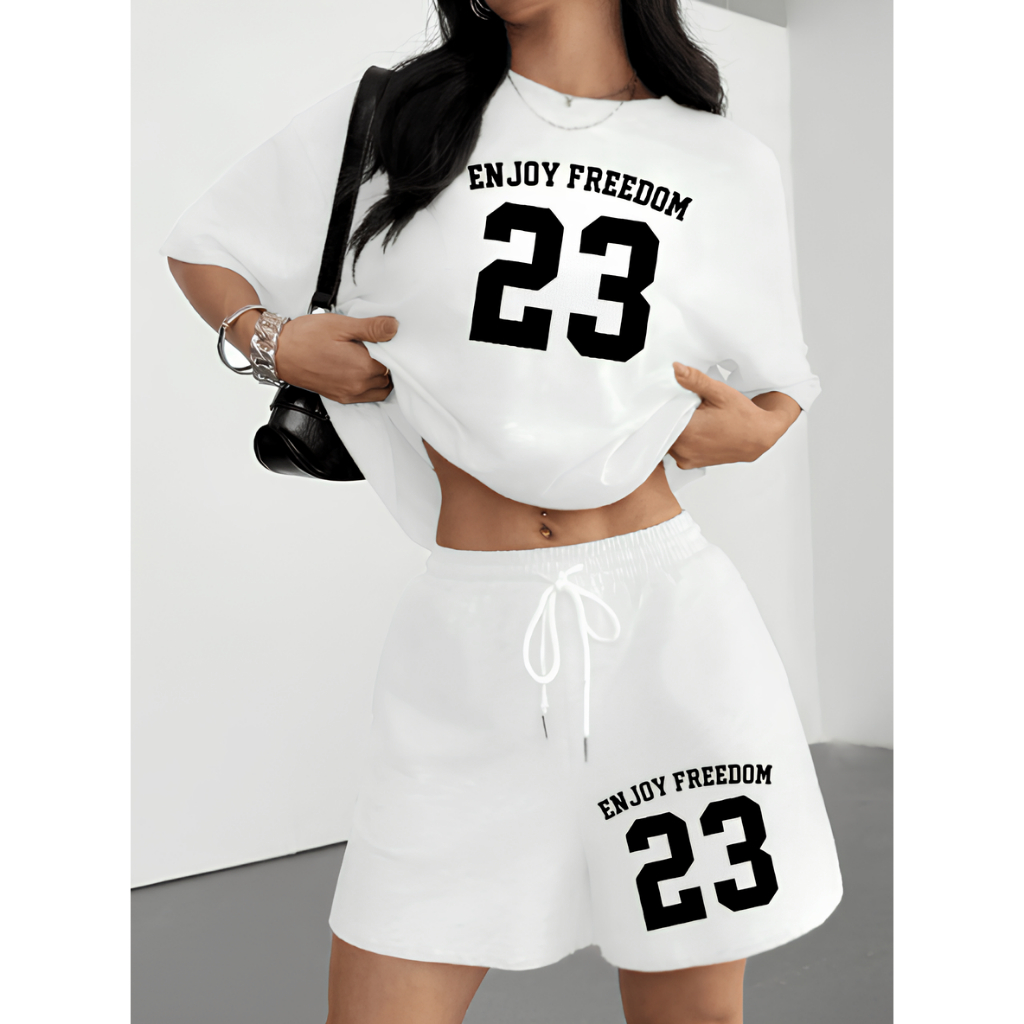 Conjunto Feminino Camiseta Short Básico Conforto Versátil Cod 584