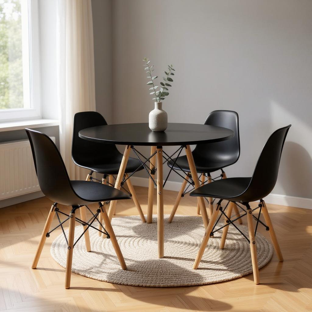 Kit com 4 Cadeiras Eames Eiffel Wood Branco e Preto – Design Sofisticado Multiuso