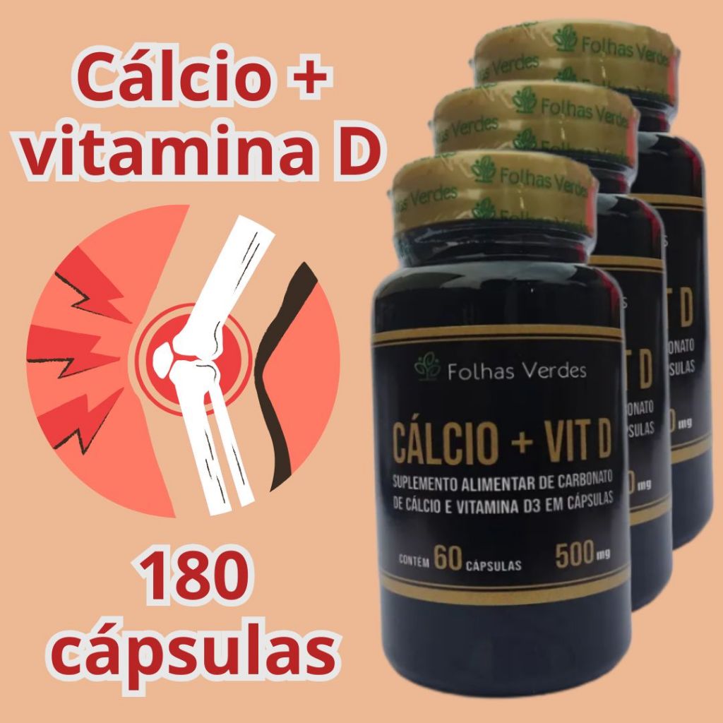 kit 180 cápsulas de cálcio+vitamina D produto natural