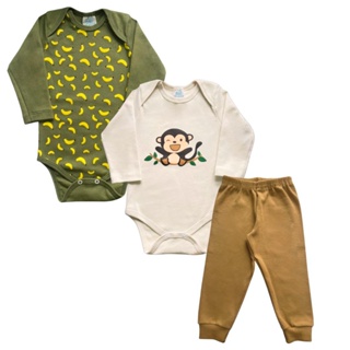 Kit Body Bebê 3 Peças Conjunto 2 Bodies Manga Longa + Calça P ao GG/ Roupa Bebê Menino Enxoval em Oferta na Shopee