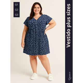 Vestido plus crepe estampado 3 botões franzido manga evasê fresquinho em Oferta na Shopee