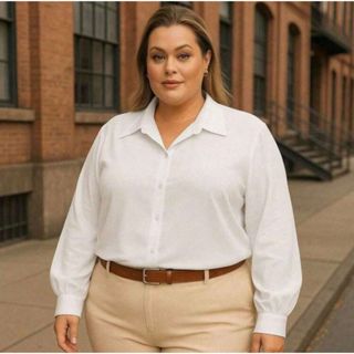 Camisa  Social feminina Plus Size liso Manga Longa Elegante em Oferta na Shopee