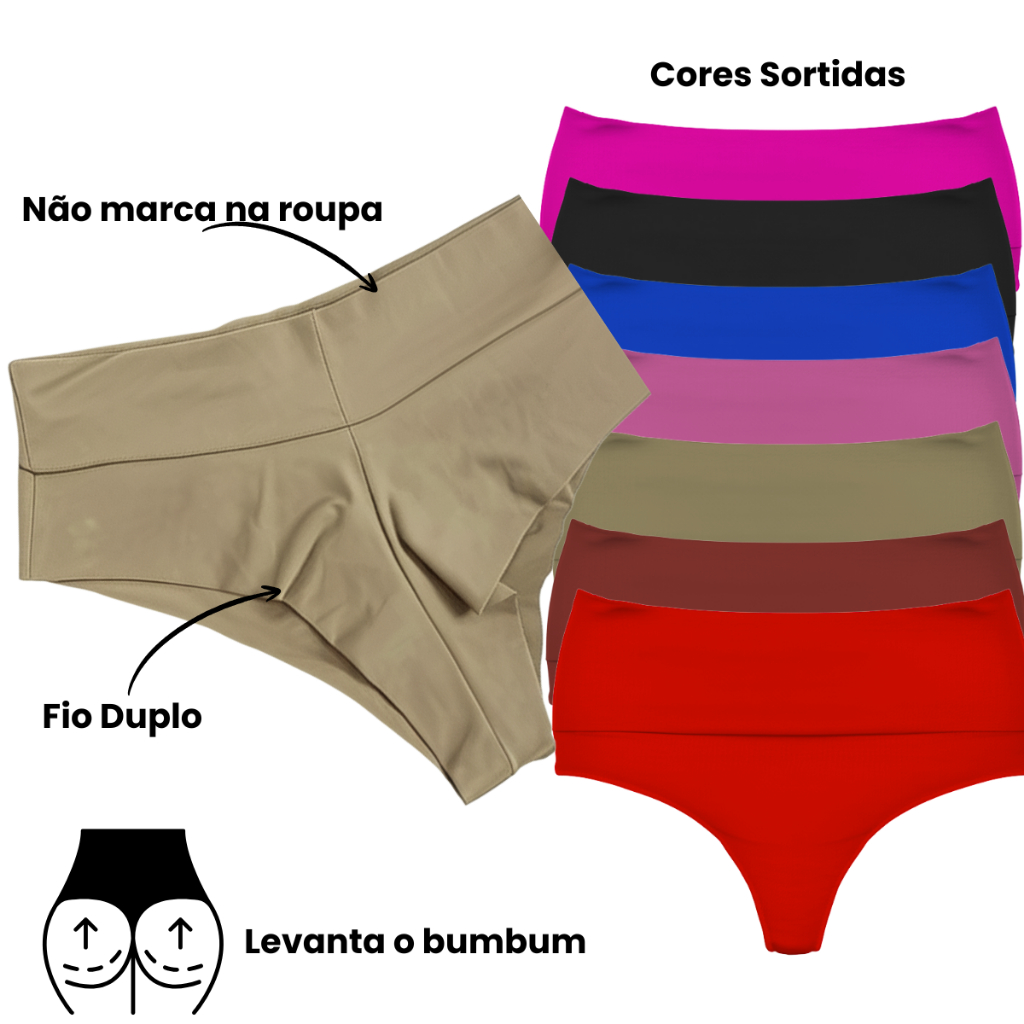 3 Calcinhas Cós Alto Modela Silhueta Microfibra Confortável P ao GG