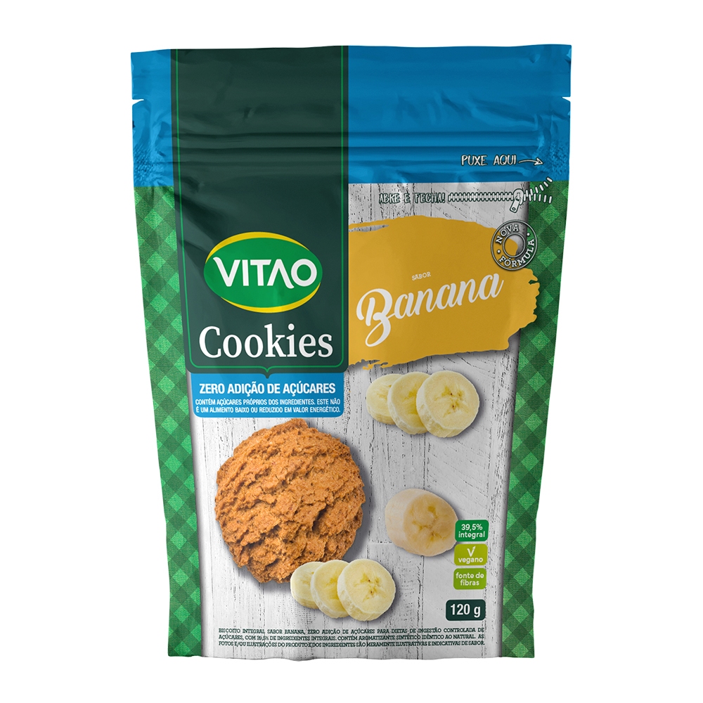 Cookies Banana Integral Zero Açúcar Vitao 120 g - Vegano