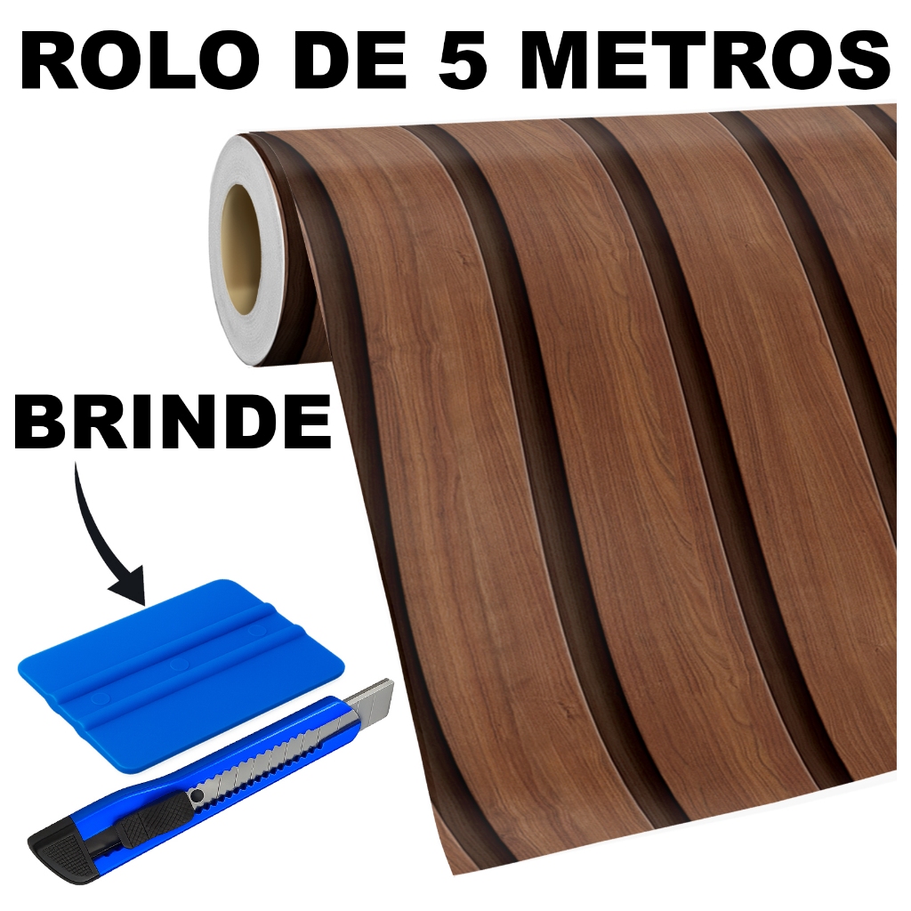 Achadinho Shopee! Papel de Parede Vinil Auto Colante Ripado Madeira Linhas Vertical Café 5 Metros
