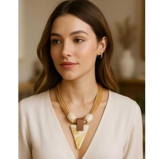 Colar de Fios com Resina Cordão Max Colar Feminino Artesanato Tendência