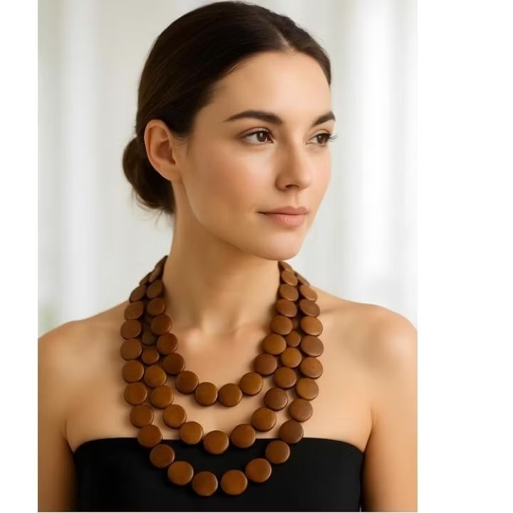 Colar Feminino de Madeira Max Colar Triplo Colares Artesanato