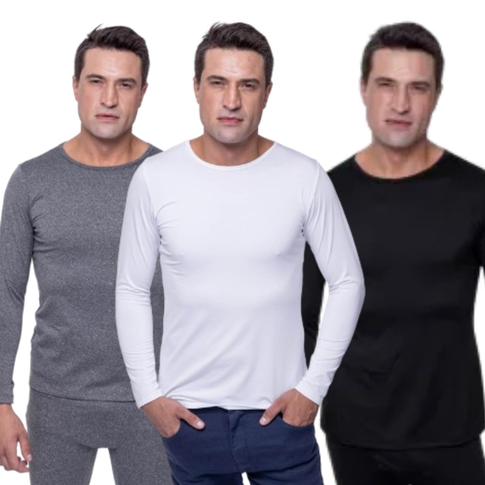 Camiseta Térmica Masculina  Gola Redonda com Fator de Proteção 50 UV Blusa com Manga Longa Peluciada