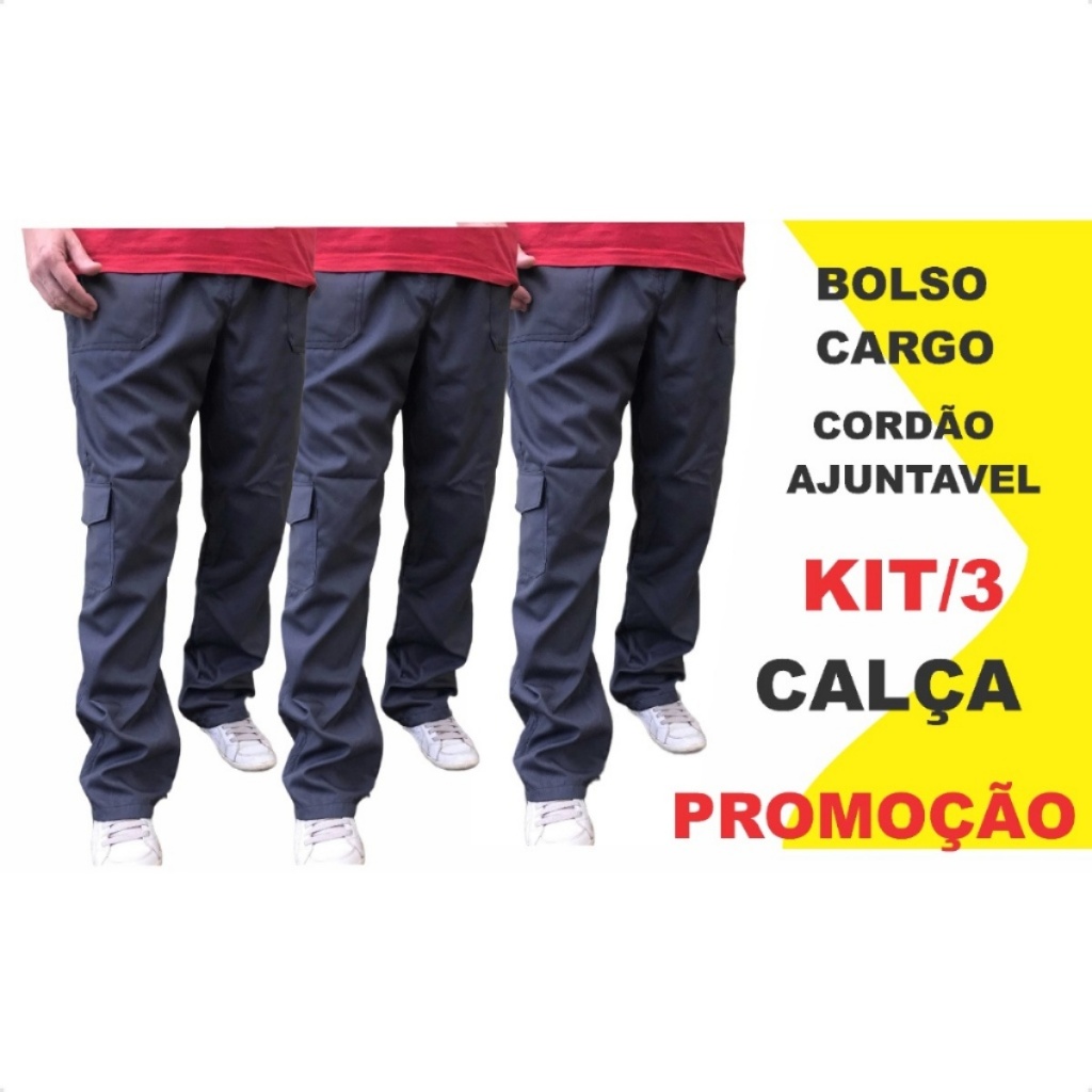 Kit 3 Calça de Brim Resistente para Trabalho Pesado – Uniforme Profissional Masculino