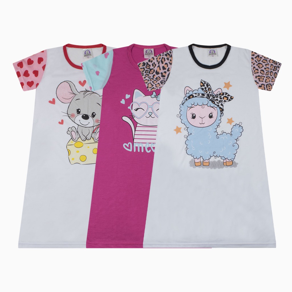 Camisola Infantil Feminina Verão – Estampas Diversas – Poliéster Leve e Fresquinho