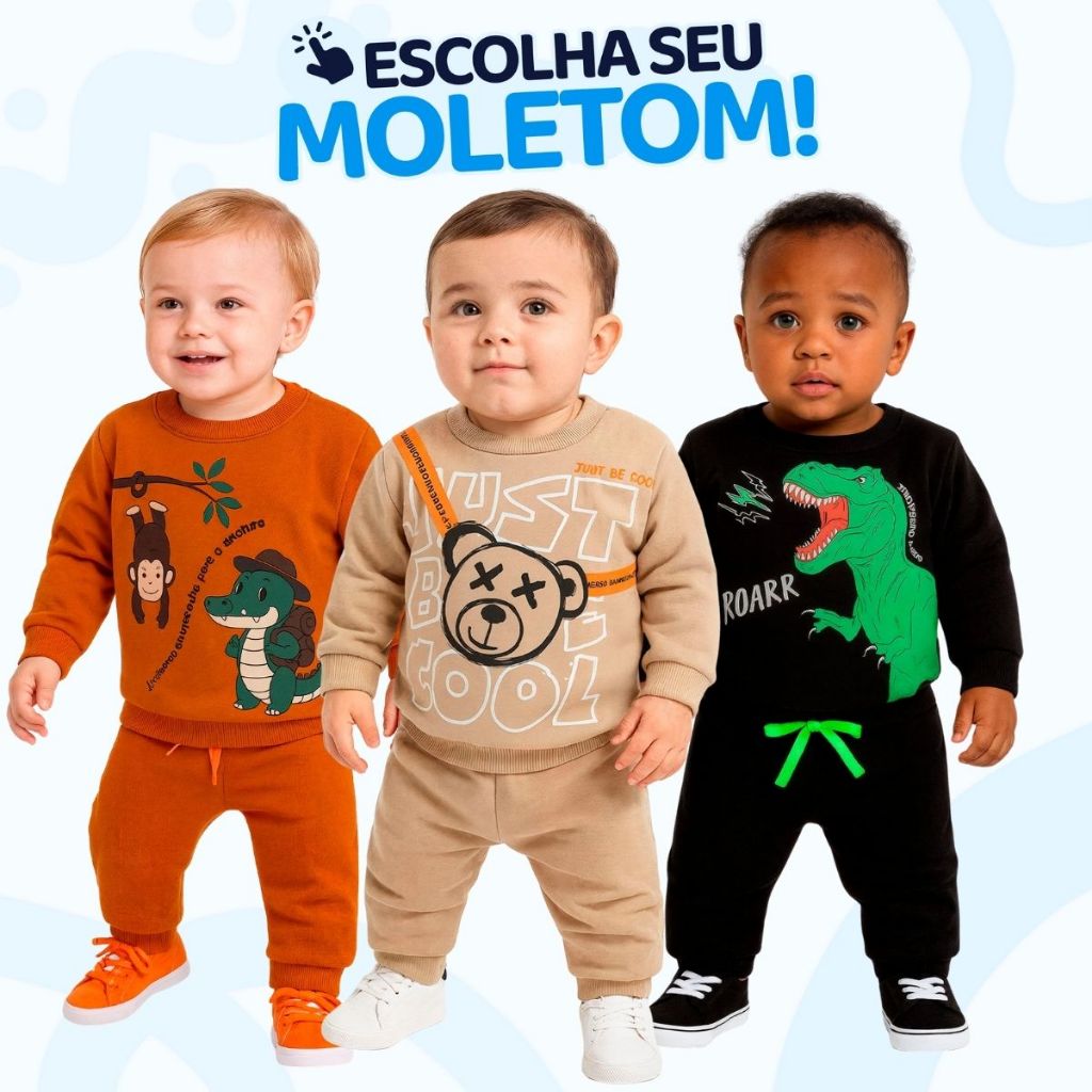 Conjunto Moletom Bebe Menino – Escolha Seu Modelo, com Estampas Divertidas e Conforto Infantil Bebê Masculino Inverno.