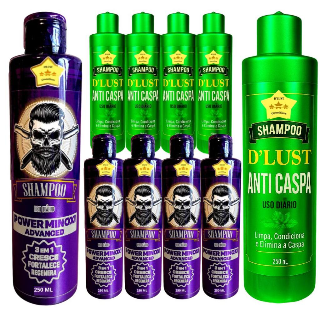 10x com 5 Shampoos Anticaspa e 5 Fortalecedor 250ml D'Lust Barbearia em Oferta na Shopee