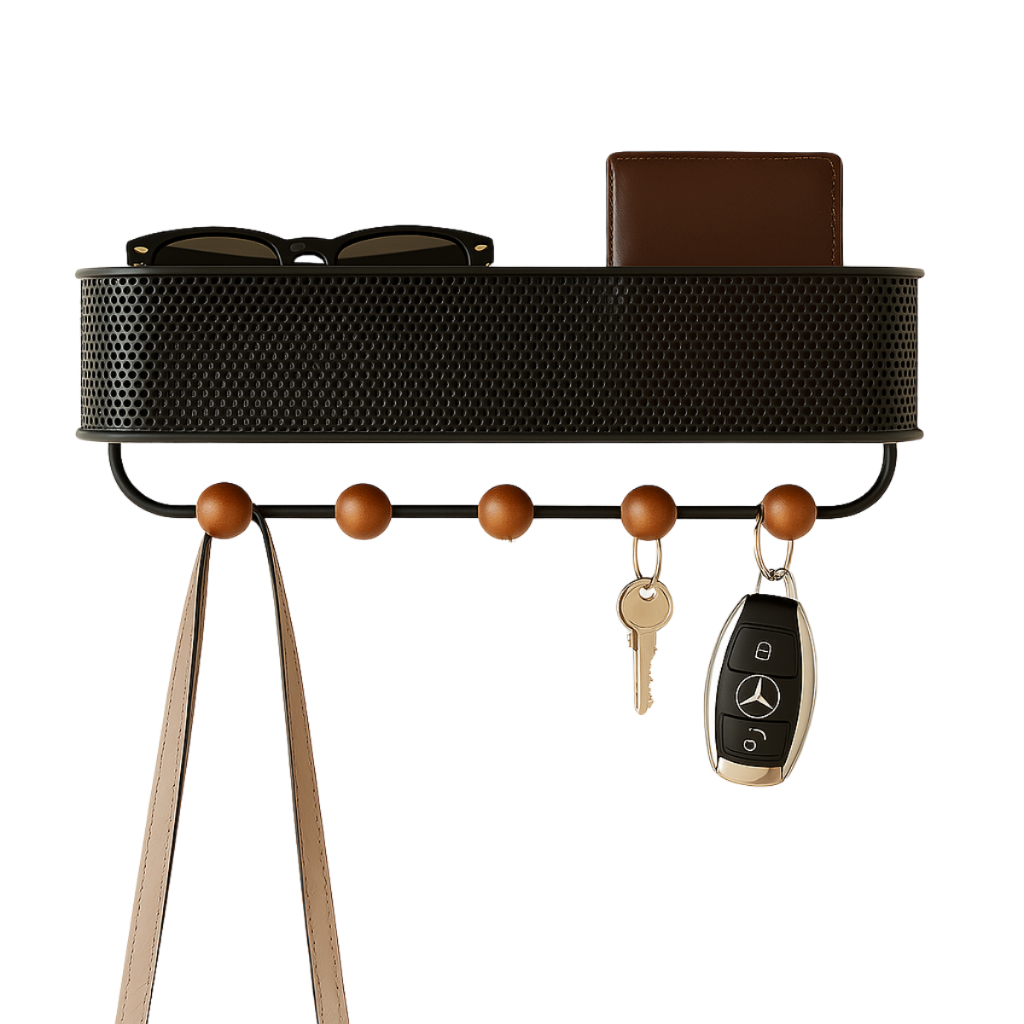 LUMAI Porta Chaves Parede com Cesto e 5 Ganchos Pendurar Chaveiro Suporte Organização Acessório Casa em Oferta na Shopee