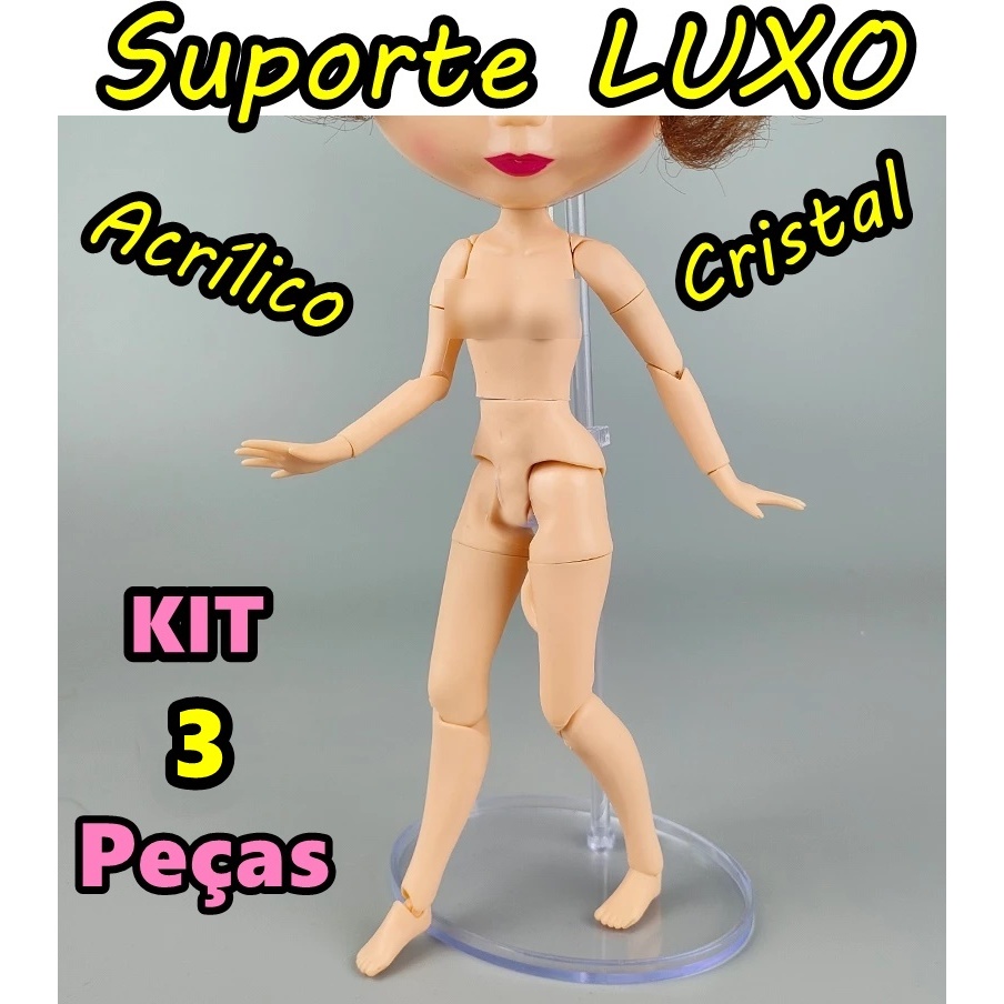 Kit 3 Suportes Luxo P/ Boneca Blythe Acrílico Cristal Resistente Sofisticado Requinte Expositor De Bonecas