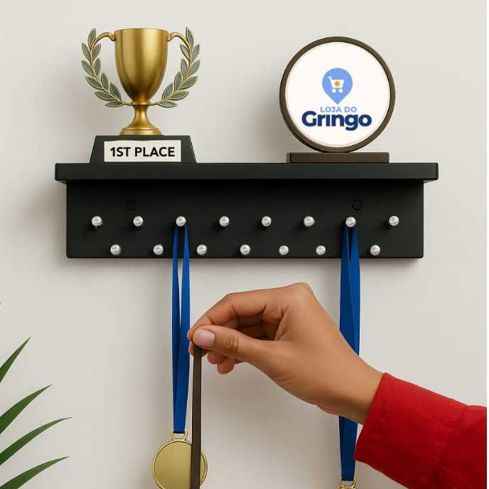 🏆 Expositor Porta Medalhas e troféus MDF com 6 ou 15 Pinos – Modelo Premium - Mural do campeão