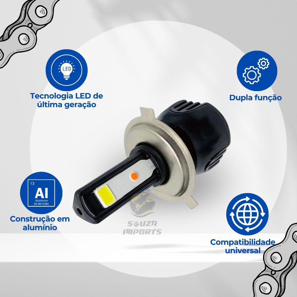 Lampada Farol Super Branca 8000K Led H4 Moto 3d Efeiro Bi-Xenon Fan 160 Cb 300 Falcon Cg150