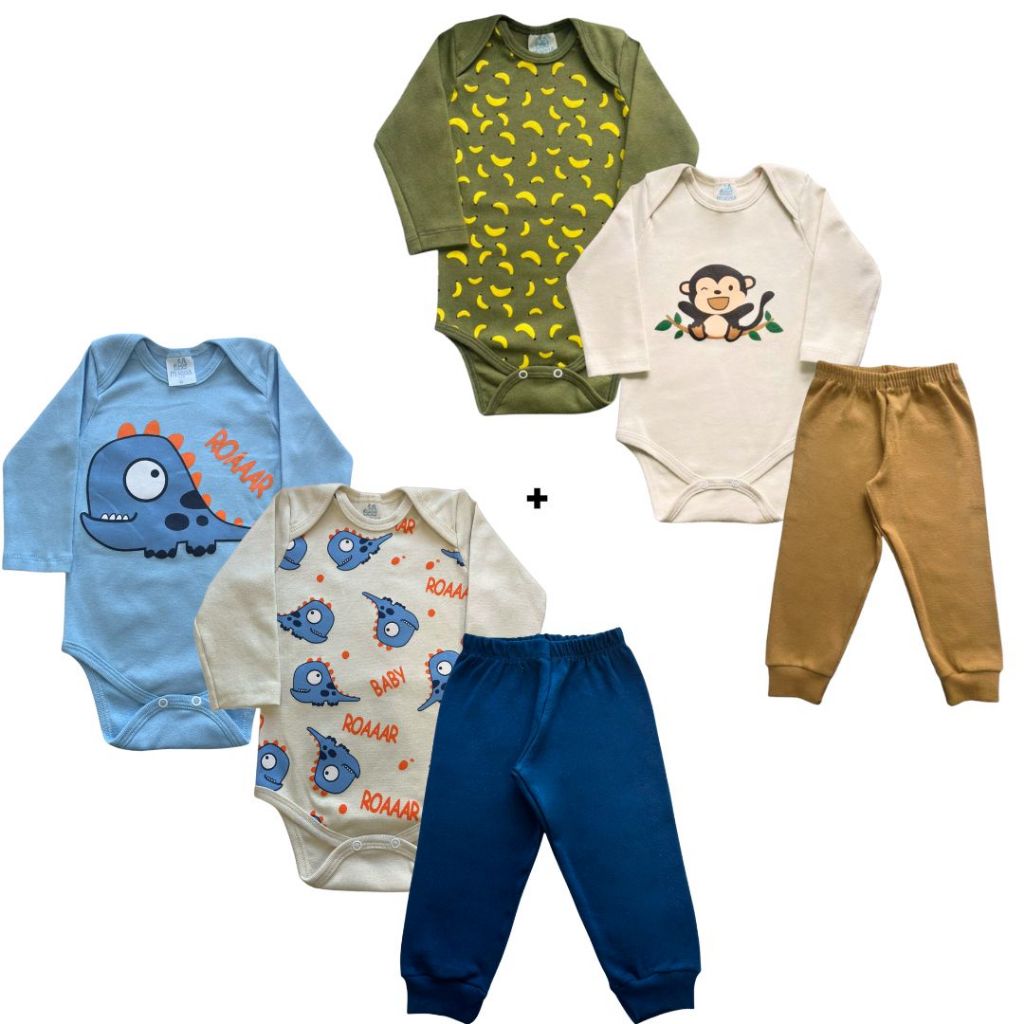 Kit body Bebê 6 peças conjunto bebê Roupa de Bebês Algodão Menino Enxoval em Oferta na Shopee