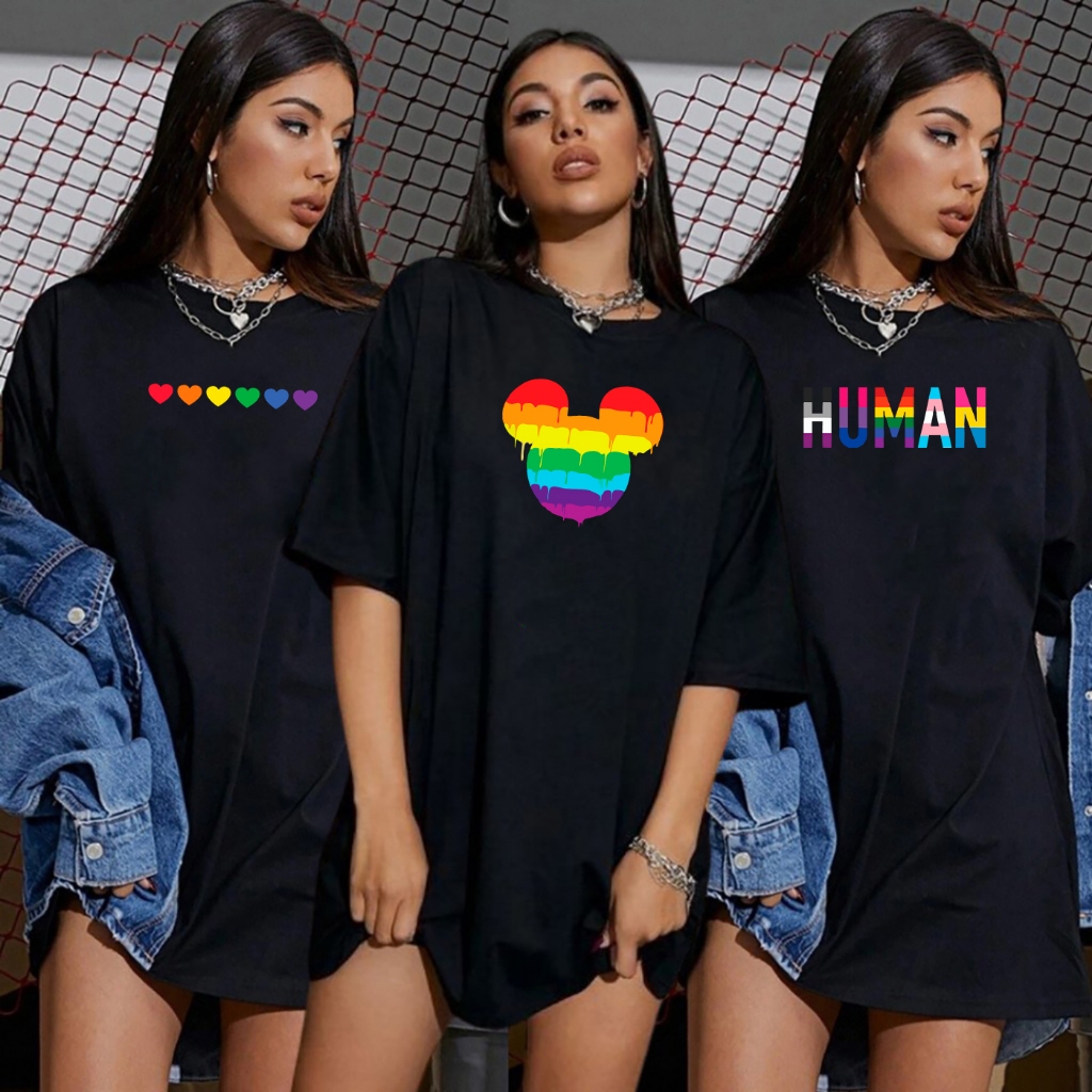 Kit 3 Blusas LGBT Mickey Femininas Pretas Estampadas Camiseta Academia Ribana T-Shirts em Oferta na Shopee