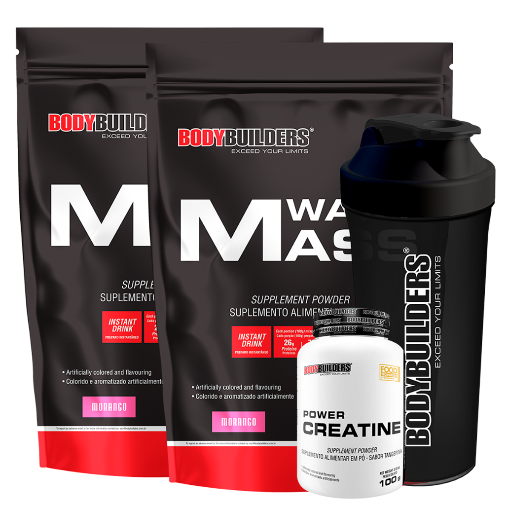 Kit 2x Hipercalórico Waxy Mass 3kg + Power Creatina 100g + Coqueteleira - Bodybuilders