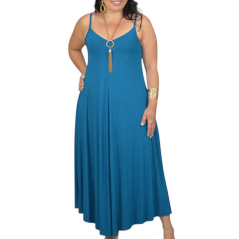Vestido Feminino Plus Size Moda Evangélica Casual Confortável Azul Petróleo Tamanho Grande Festa