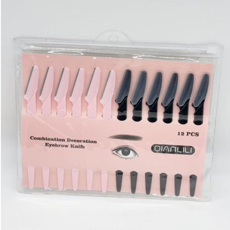 Kit 12 Lâmina Sobrancelha e Rosto Navalha Depilação Promoção cor rosa com preto 025-021