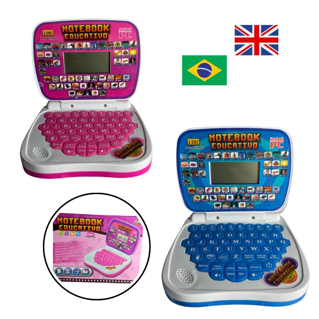 Laptop Notebook Educativo Bilíngue Português Inglês Musical Matemática Brinquedo Didático Infantil
