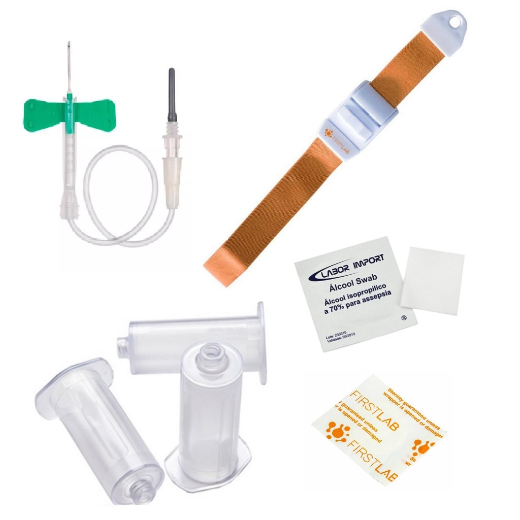 Kit Coleta Sangue Escalpe adaptador Agulha Curativo  Lenço Álcool Torniquete