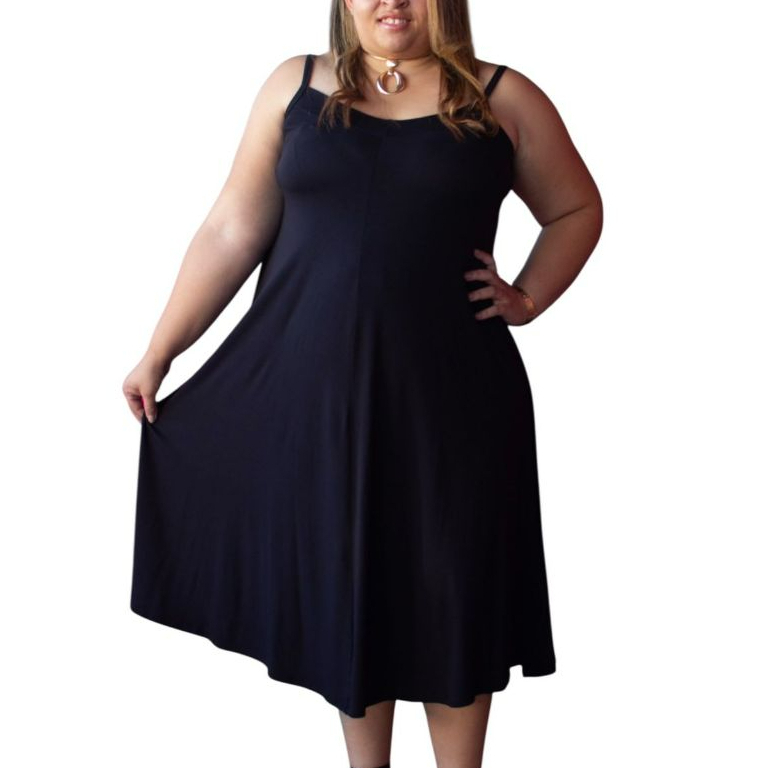 Vestido Plus Size Preto Feminino Moda Evangélica Soltinho Confortável Gestante Curve Tamanho Grande