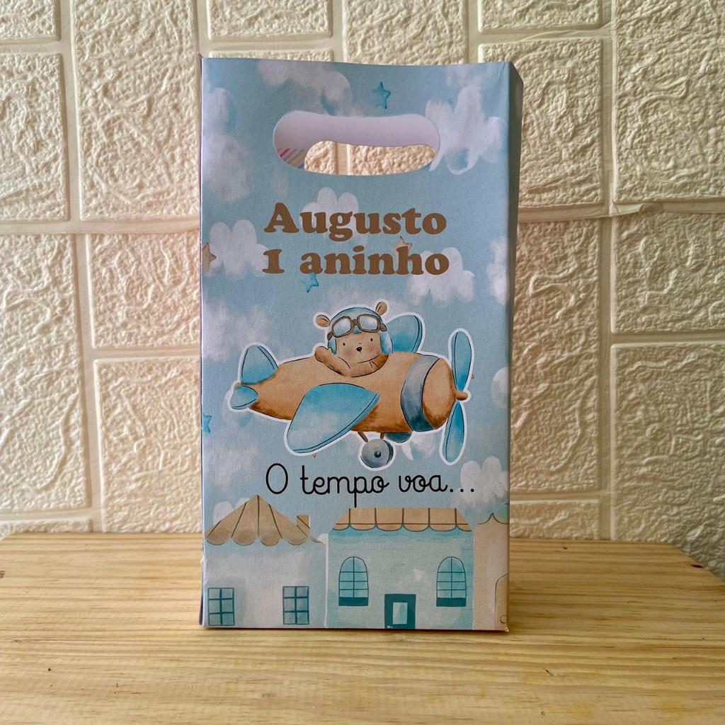 Sacolinha Surpresa Personalizada Ursinho Aviador- Ursinho Baloeiro- O Tempo Voa - G  PEGUE E MONTE