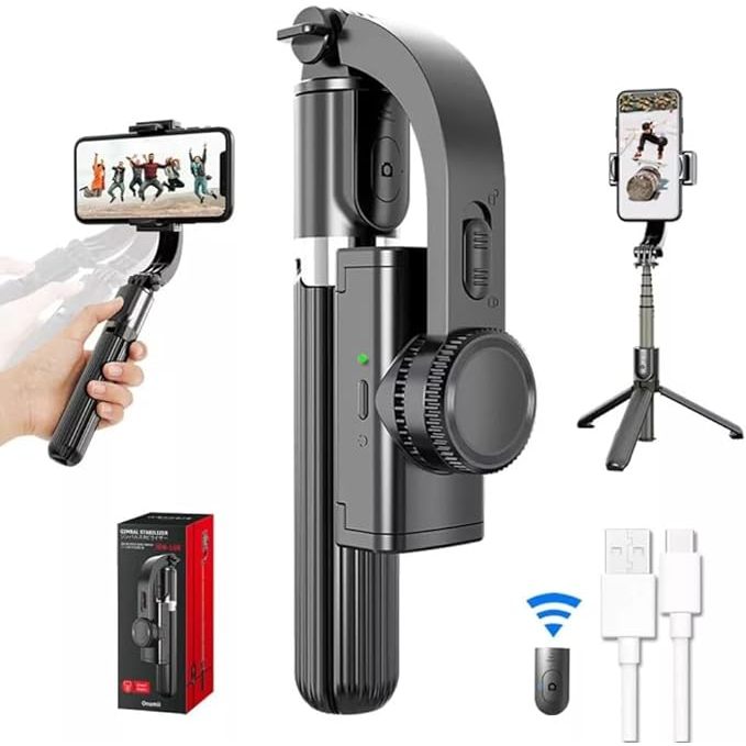 Gimbal Estabilizador Para Celular - L08 - Tripé, Bastão de Selfie, Controle Remoto Sem Fio Bluetooth