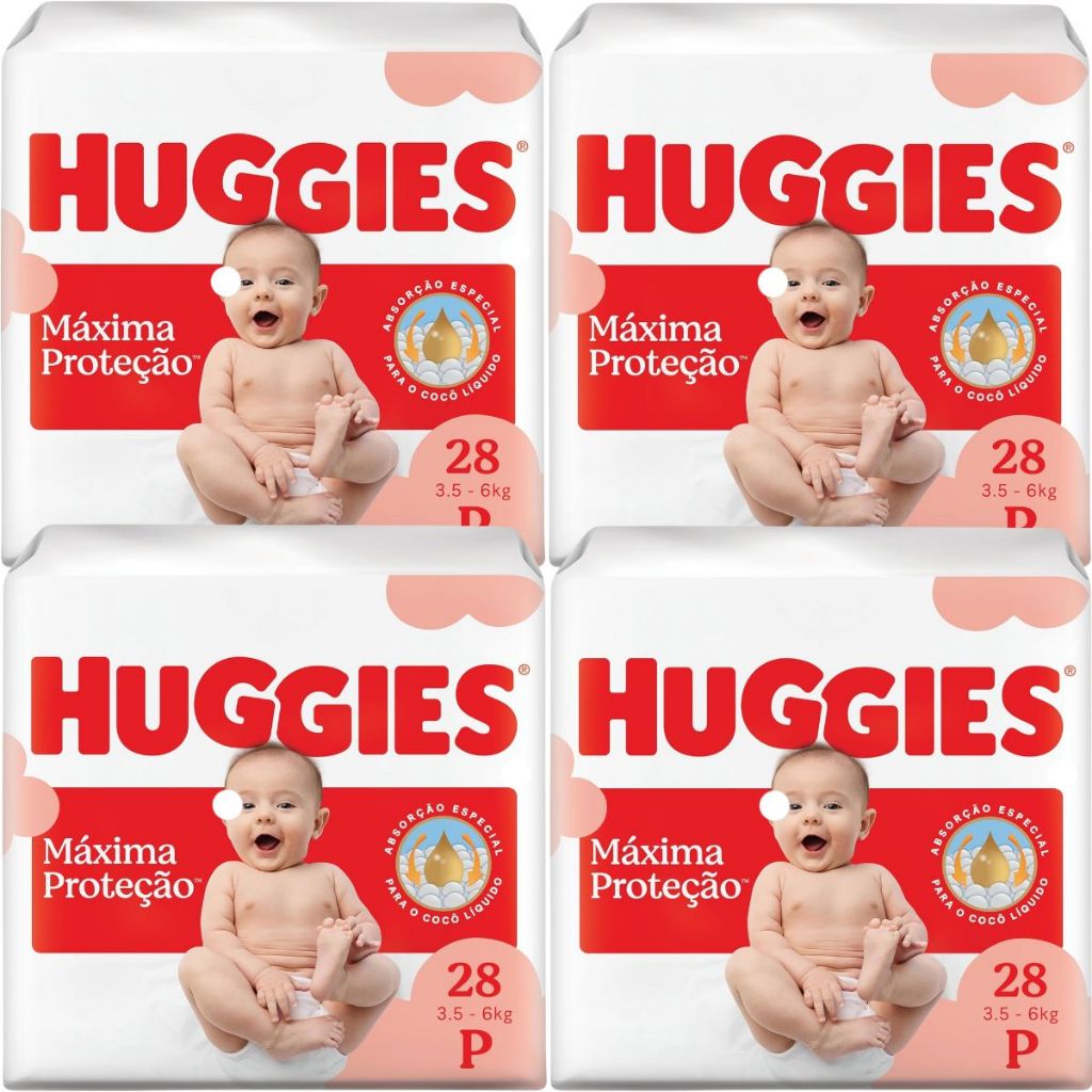 4 Pacotes da Fralda Huggies Máxima Proteção P - Antiga Supreme Care