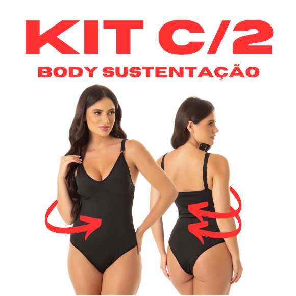 Kit 2 Body Feminino Modelador Seca Barriga Alça Reforçada Com Compressão Sem Bojo Conforto Plus